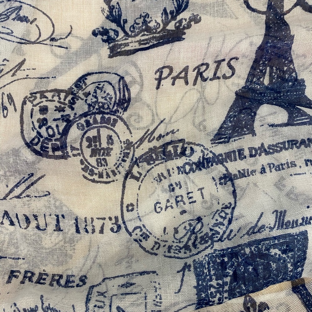 Paris print white and navy scarf